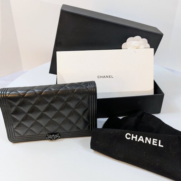 Chanel So Black Quilted Caviar Boy Wallet on Chain (WOC) - Picture 3 of 16